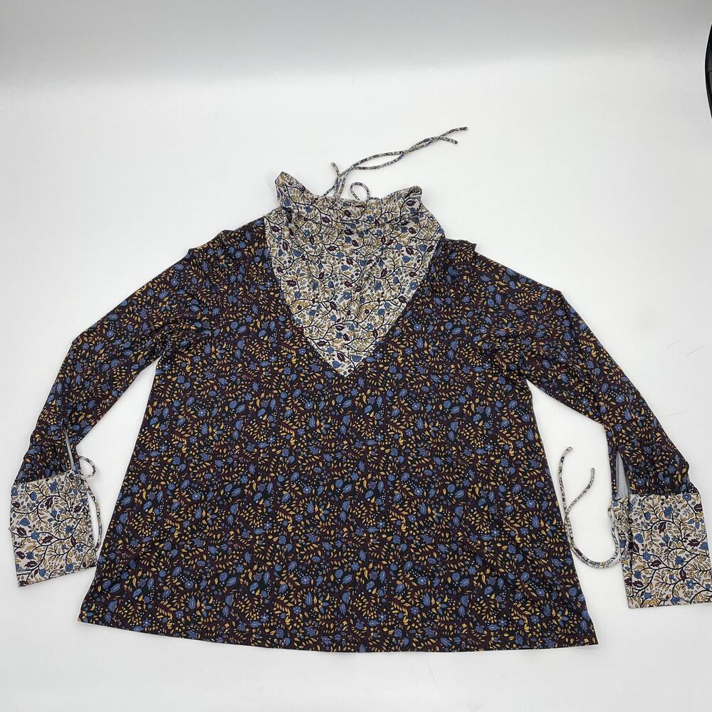 Floral Print Womens Shirt Size L Boho Long Sleeve Mock Neck Pullover Top